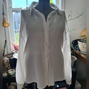 BiBi 100% Cotton White Gauze Button-Down Shirt Long Sleeve
